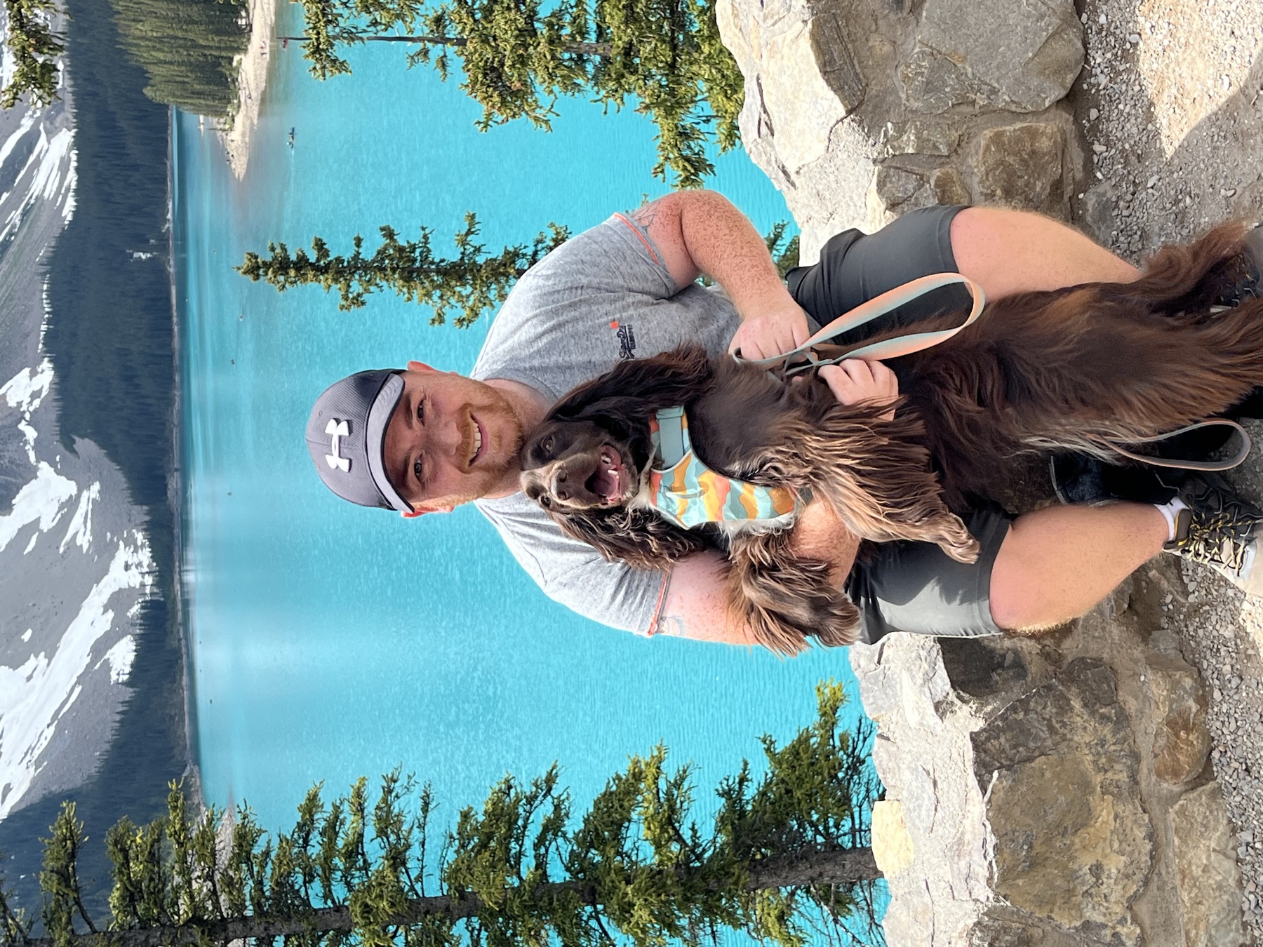 Tilly and me above the turquoise water of Moraine Lake