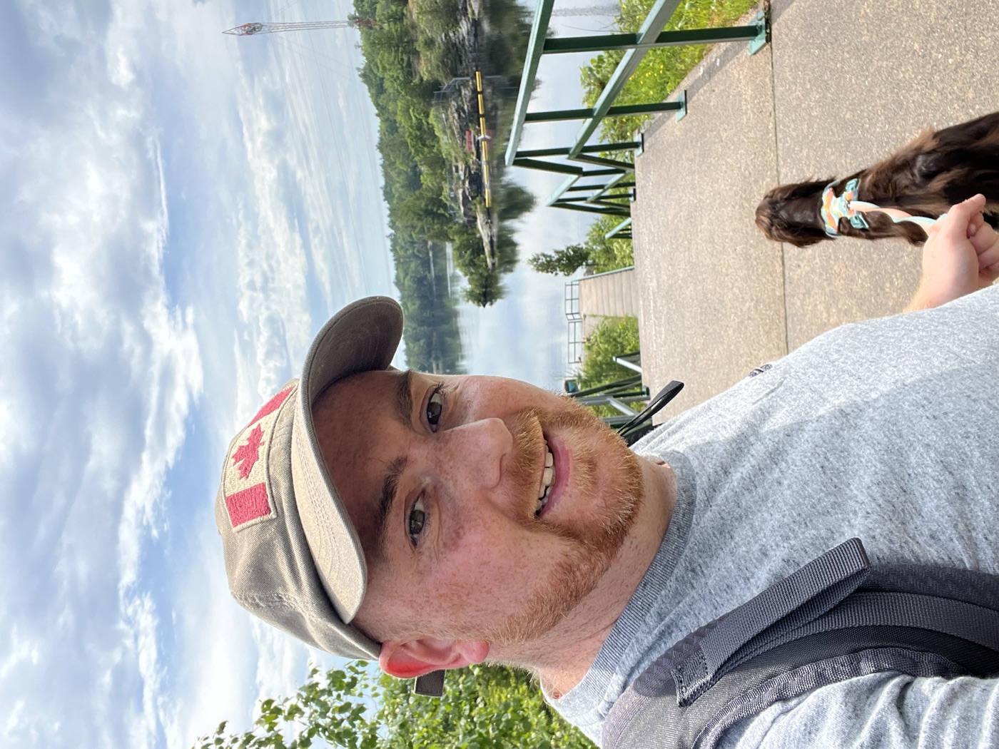 Shaun and Tilly overlooking the water at Big Chute Marine Railway