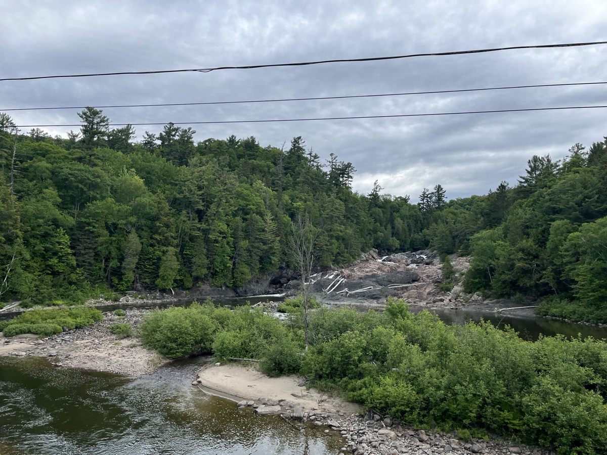 Chippewa Falls surrounded by forest beside the Trans-Canada Highway