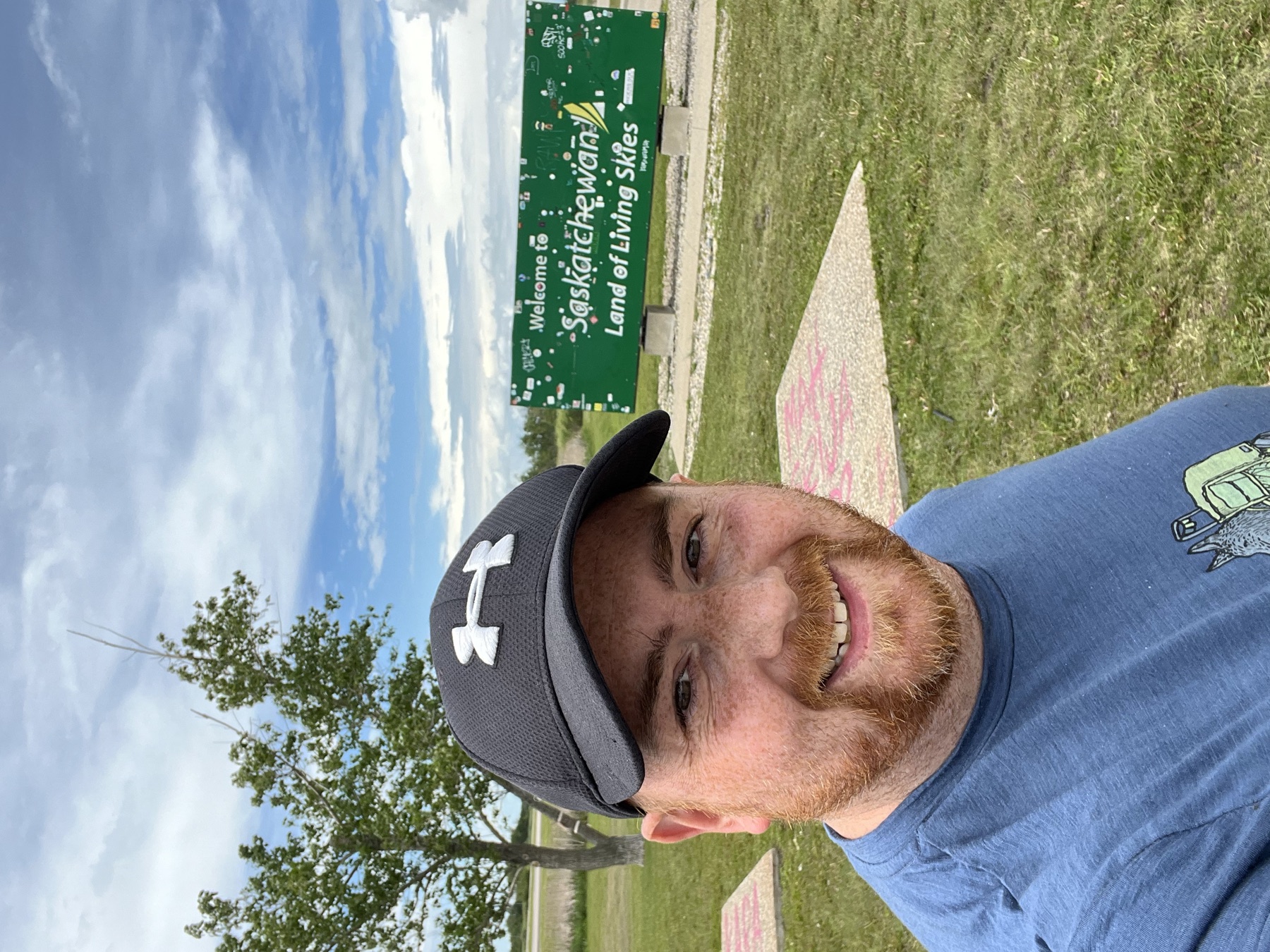 The Saskatchewan welcome sign beside the Trans-Canada Highway