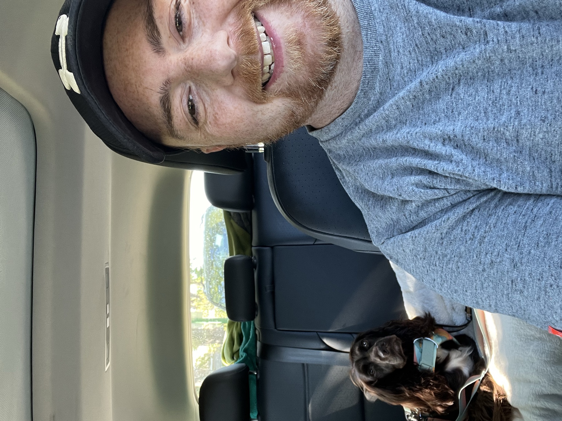 Tilly settled into the back seat before the drive from Regina