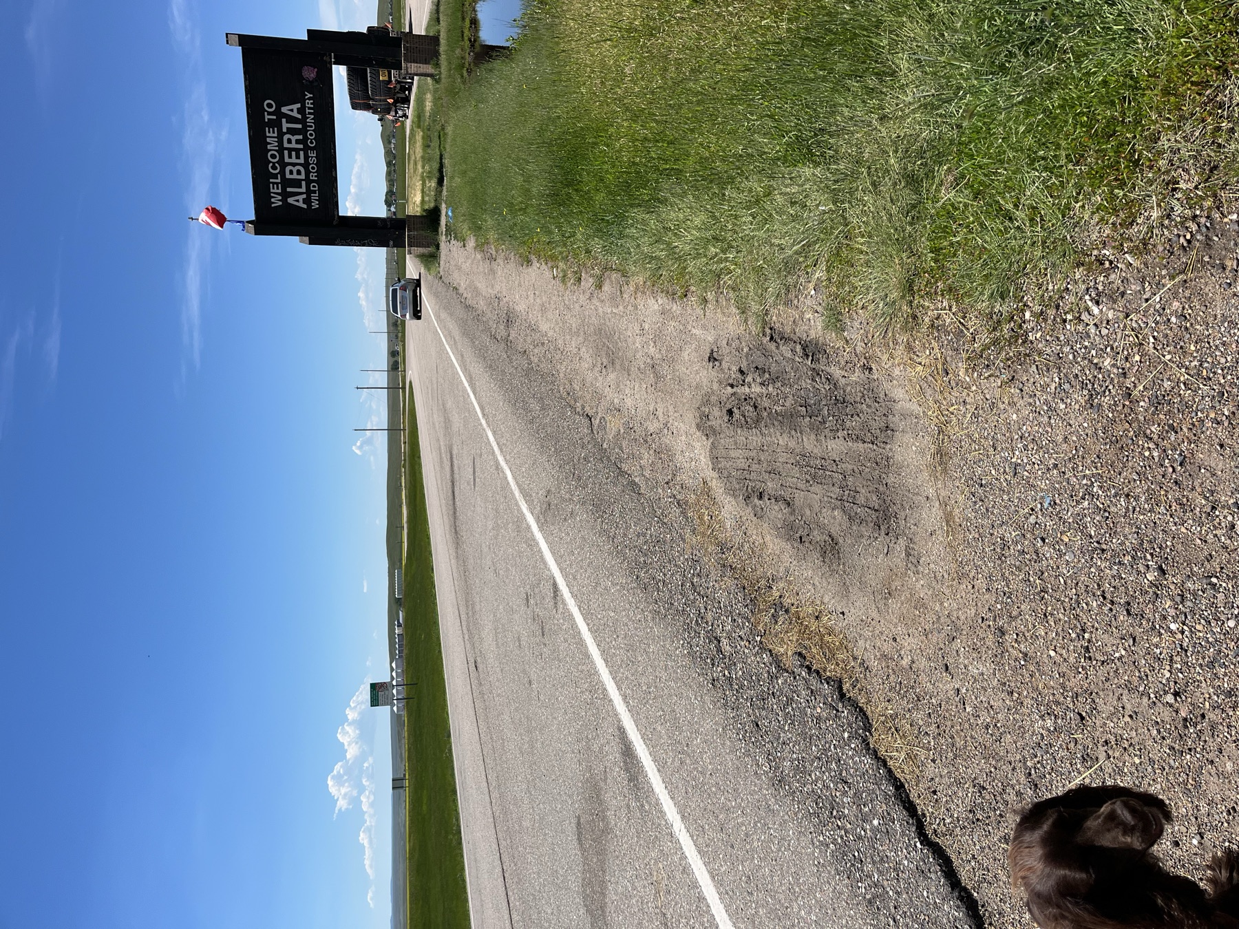 The Welcome to Alberta sign beside the Trans-Canada Highway