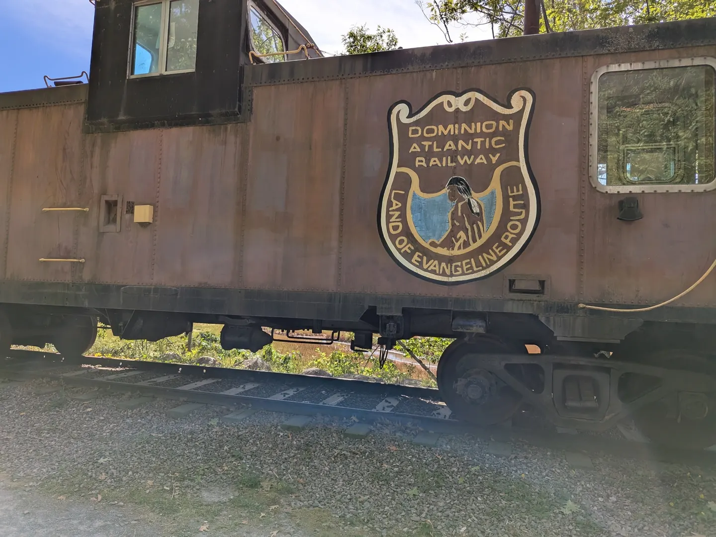 An old Dominion Atlantic Railway car beside the Shubenacadie River in Maitland