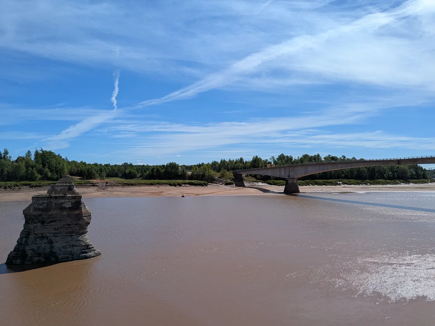 The Shubenacadie River and highway bridge at low tide in Maitland